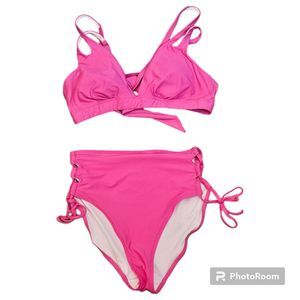 Time and Tru Hot Pink High Waisted‎ Bikini Sz Med